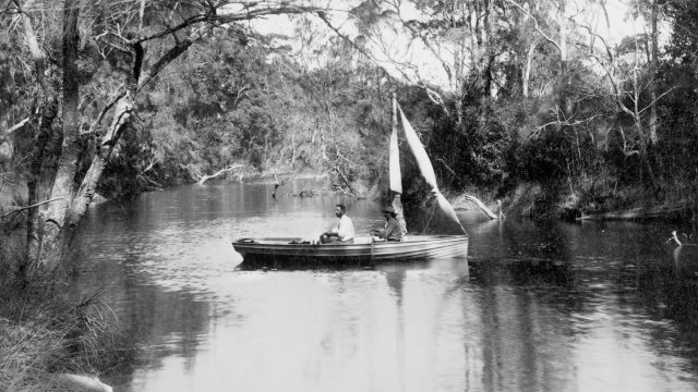 Koori men fishing in Narrabeen Lagoon, 1910, courtesy of State Library NSW